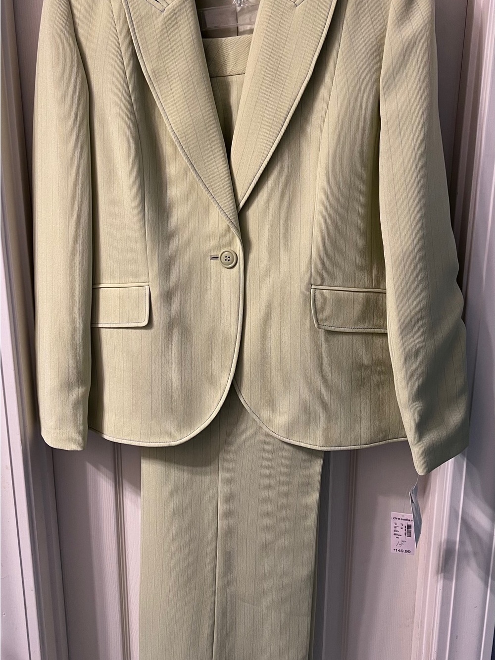 Dressbarn Women’s Lined Suit with Pants Pastel Yellow/Green Pinstripe Size 14